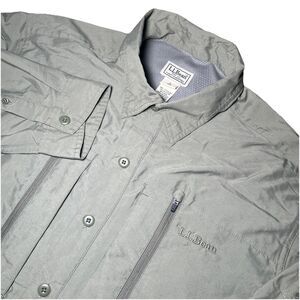 L.L. Bean No Fly Zone Men’s L Vented Performance Fishing Green Button Down Shirt